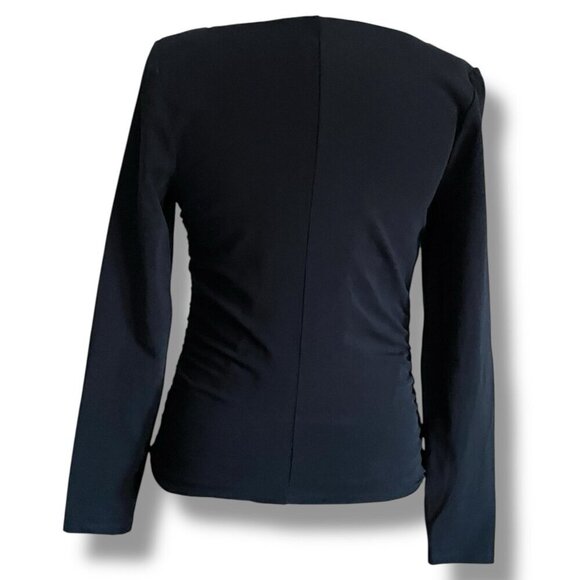 J Crew Womens Top Sz Medium Black Stretch Cotton Ruched V-neck Minimalist Shirt - Picture 8 of 9